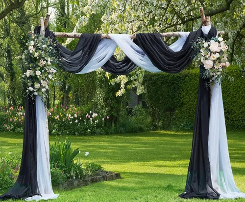 Vista 29 de Warm Home Designs Paquete de Tela para Arco de Boda Tiene 2 Scarves de 216 Pulgadas (18 Pies) en Tela Azul Marino y Blanco para Ceremonia de Boda