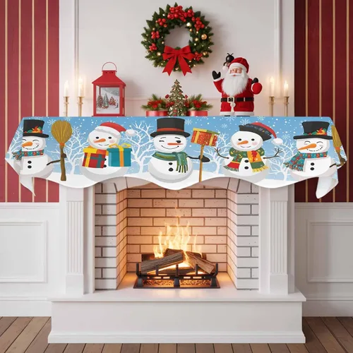 Vista 2 de Funda para bufanda de chimenea con diseño de muñeco de nieve azul para Navidad, Halloween, Acción de Gracias, otoño, decoración de interiores