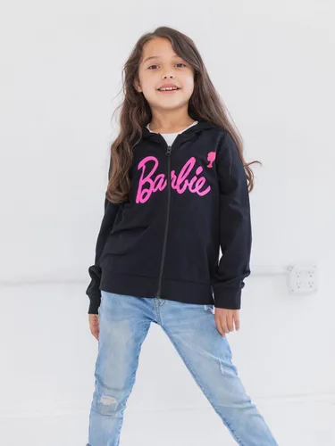 Vista 2 de Barbie Sudadera con capucha y cremallera de felpa francesa para niñas pequeñas y grandes Negro