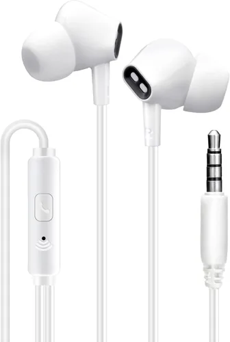 Vista 9 de Aylaa Auriculares con cable para la escuela con micrófono, aislamiento de ruido, auriculares estéreo de graves intrauditivos, para teléfonos Negro