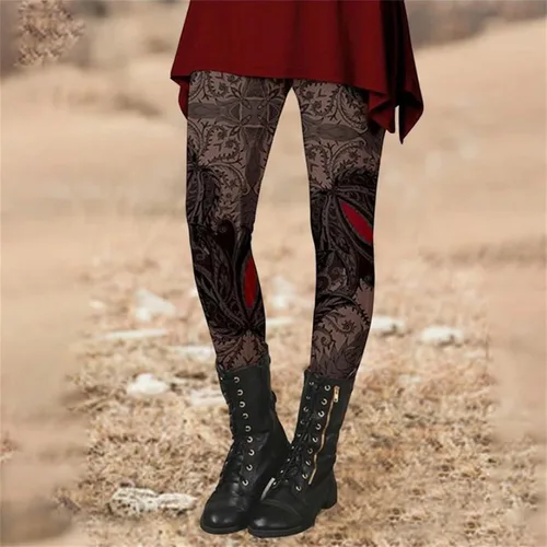 Vista 2 de Disfraces de Navidad para mujer, diseño artístico con estampado de salpicaduras, pantalones elásticos suaves y elásticos con forro polar