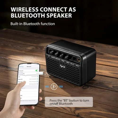Vista 2 de POGOLAB Mini Amplificador de Guitarra, Amplificador Eléctrico Pequeño Portátil de 5W, Efectos Limpios y de Saturación de 2 Canales, Altavoz