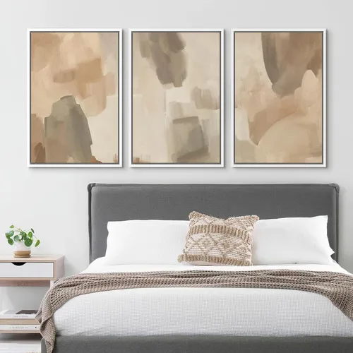 Vista 65 de SIGNFORD - Set de obras de arte en lienzo enmarcado para pared, ilustraciones abstractas de neblina del desierto en tonos neutros beige y marrón