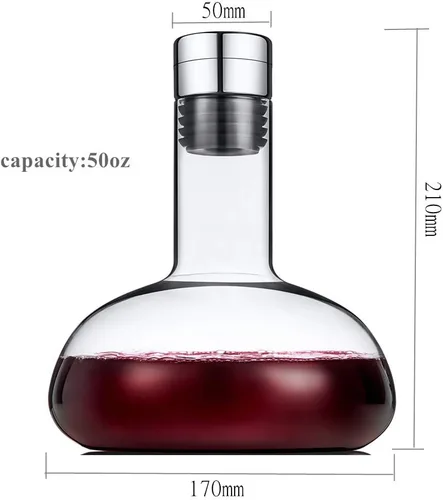 Vista 5 de Decantador de vino de circulación de 50 onzas con tapa, decantador aireador de cristal soplado a mano 100%, decantador de vino tinto superior