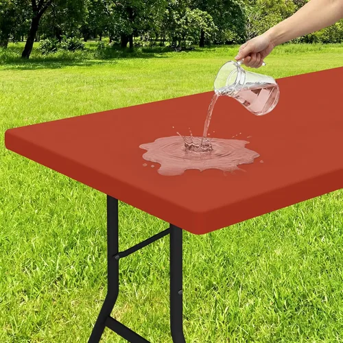 Vista 49 de Smiry - Mantel rectangular de vinilo con respaldo de franela elástica ajustada para mesas plegables de 2 pies, manteles impermeables y lavables