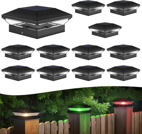 Vista 13 de T-SUN Paquete de 6 luces solares para postes y postes de valla, 2 modos Negro-blanco cálido y frío