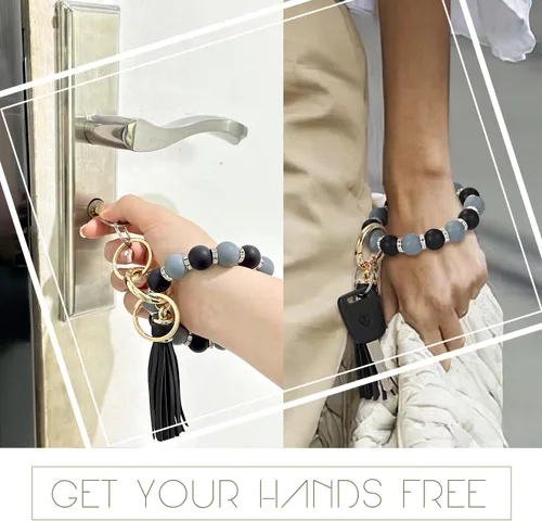 Vista 5 de Llavero pulsera elástica de silicona con cuentas de moda brazalete para llaves de coche para mujeres y hombres