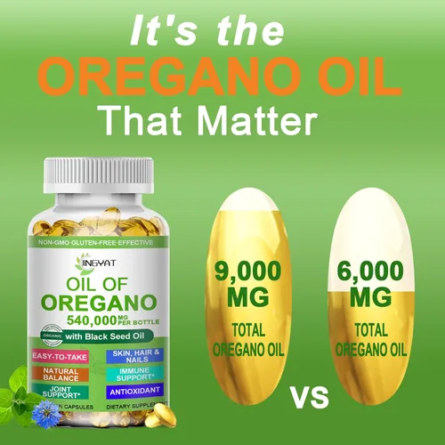 Vista 5 de Aceite de cápsulas blandas de orégano, orégano orgánico con semillas negras para apoyo inmunológico, salud digestiva de temporada, alto contenido
