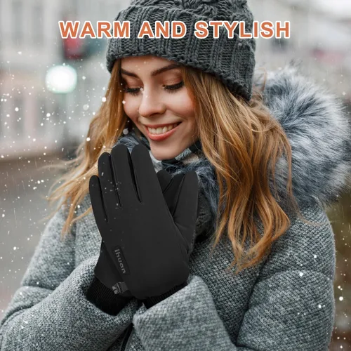 Vista 3 de ihuan - Guantes de invierno impermeables para pantalla táctil, para mujer y Forro polar cálido, resistente al viento, antideslizante, aislamiento