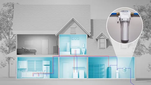 Vista 7 de GE Sistema de filtración de agua para toda la casa y filtro básico Reduce los sedimentos, el óxido y más Kit de instalación y accesorios