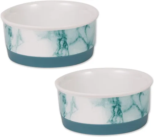 Vista 11 de Bone Dry Cuencos de cerámica antideslizantes para mascotas, aptos para lavavajillas, juego pequeño, 4.25 x 2, azul, 2