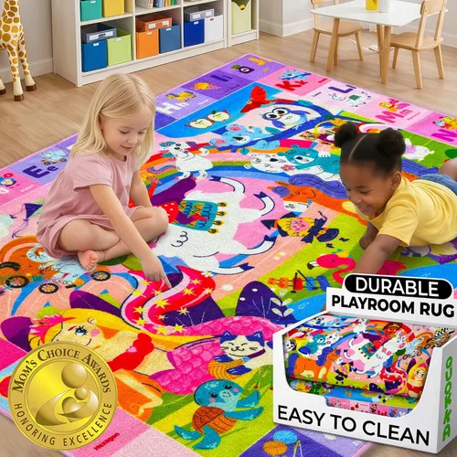 Vista 9 de QUOKKA Alfombra de aula para niños, alfombra ABC de 79 x 60 para sala de juegos, alfombra de aprendizaje del alfabeto para dormitorio, alfombra