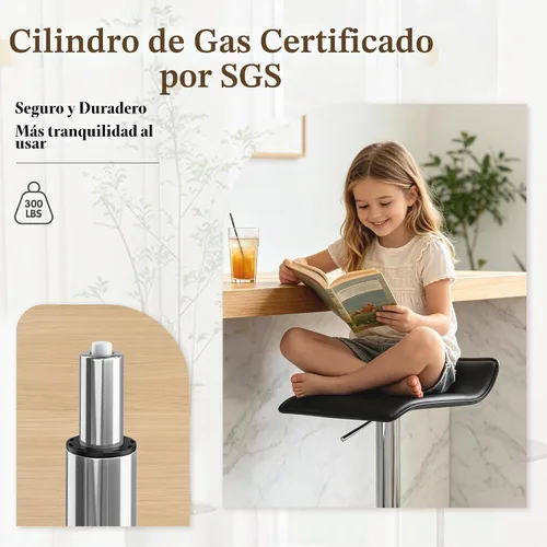 Vista 5 de NOBPEINT Taburete giratorio ajustable con elevación de aire cromado contemporáneo, juego de 4 (negro)