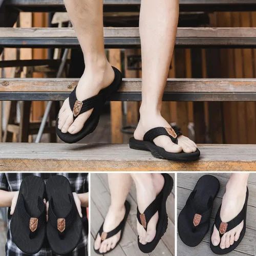 Vista 5 de MGGMOKAY Sandalias cómodas para hombre, con soporte de arco, sandalias casuales con correa en T para hombre, sandalias de verano para la playa
