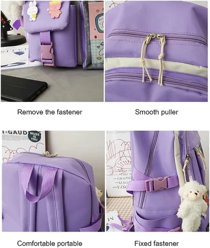 Vista 5 de Mochila Kawaii con colgantes y alfileres Kawaii, juego de 5 piezas para adolescentes y niñas, mochila escolar linda mochila estética, B1