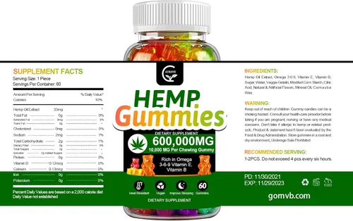 Vista 8 de Paquete de 3 gomitas de cáñamo de 600.000 mg extra fuerza -180 quilates - Promueve la concentración tranquila, el sueño y el estado de ánimo
