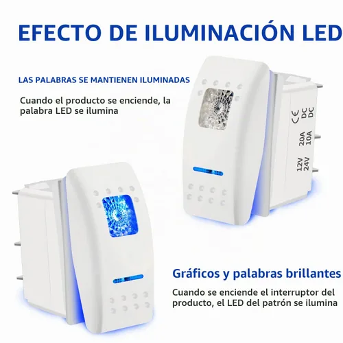 Vista 3 de Interruptor basculante blanco de 5 pines, luz LED azul de encendido/apagado, 20A/12V, 10A/24V, interruptor de palanca con cables de puente