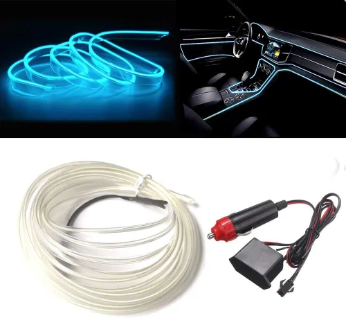 Vista 11 de MaxLax Tira de Iluminación LED de Neón Azul para Interior de Auto - 9.84 Pies de Cable EL de 12V Flexible con Protección de Fusible Integrada