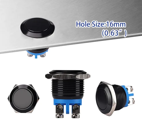 Vista 2 de Interruptor de botón momentáneo IP67, resistente al agua, acero inoxidable, antivandálico, interruptor de metal, terminales de tornillo 12 V, 24 V