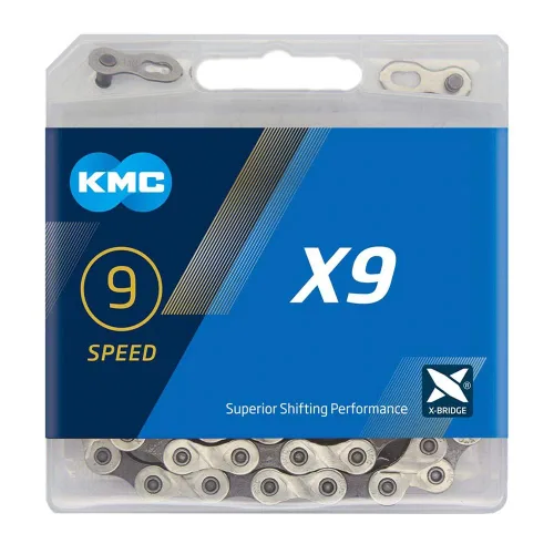 Vista 2 de KMC Cadena X9 de 9 velocidades, plata/gris, 122 eslabones