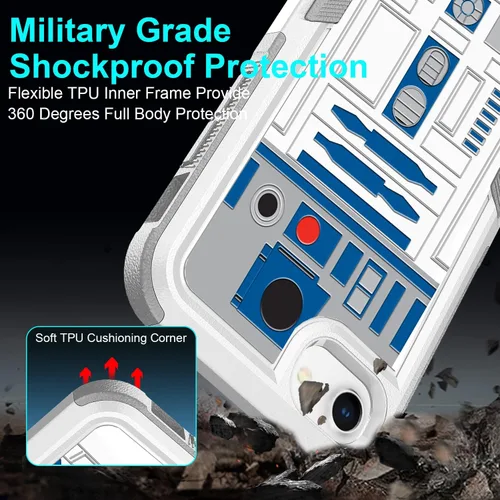 Vista 5 de Funda para iPhone SE 2022, R2D2 Astromech Droid Robot Patrón Absorción de Golpes PC Duro e Interior Silicona Hybrid A002 0