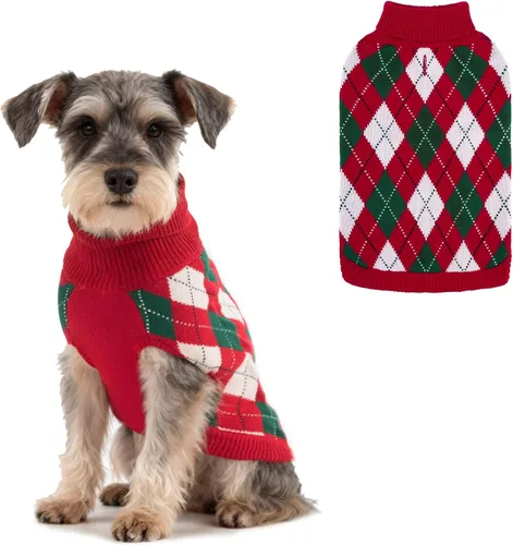 Vista 8 de PAWCHIE - Suéter para perro con agujero para correa para perros pequeños, clásico suéter de punto con cuello alto para clima frío, suéter de punto a