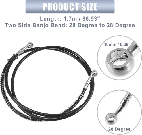 Vista 4 de Motoforti 66.93 pulgadas de longitud 0.394 in ID motocicleta línea de freno hidráulico tubo de manguera de aceite de acero inoxidable trenzado cable