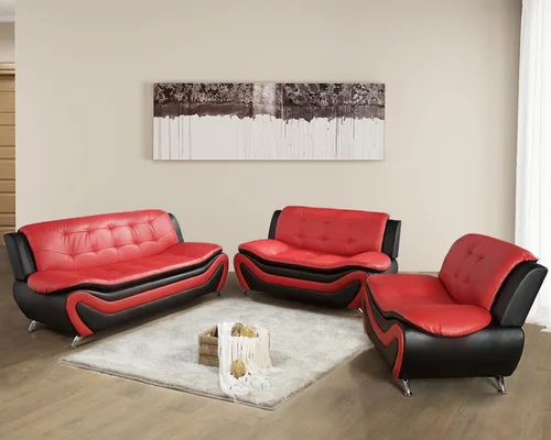 Vista 19 de Juego de sofá de piel sintética para sala de estar, muebles de sala de estar, juego de sofá moderno con sofá de 3 plazas, sofá biplaza y sillón