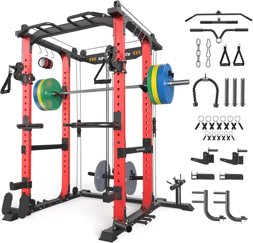 Vista 22 de Sportsroyals Jaula de Potencia, Rack de Potencia Multifuncional de 1600 libras con Sistema de Cruce de Cable Ajustable y Más Accesorios