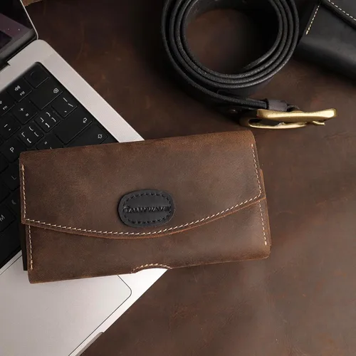 Vista 6 de Tallywave Funda de cuero para teléfono con clip para cinturón para Galaxy S23, iPhone 14, 14 Pro, bolsa de cuero con doble bolsillo para teléfono
