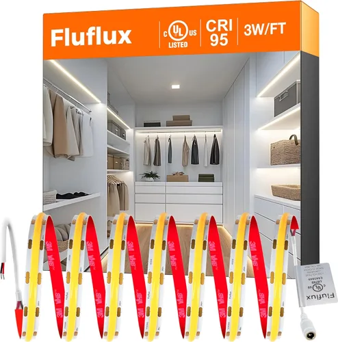 Vista 12 de Luces de Tira LED COB Candlelight de 2400K, 3W/pie, 16.4 pies, 24V, cinta LED con respaldo VHB 3M, CRI 95, certificación UL, cortable, regulable