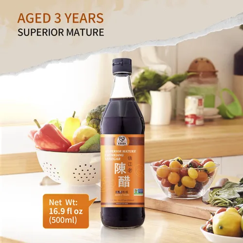 Vista 6 de 52USA Vinagre negro chino, vinagre de arroz negro maduro de 3 años, vinagre de Chinkiang, vinagre de Zhenjiang, 16.9 fl oz. Vinagre verificado por