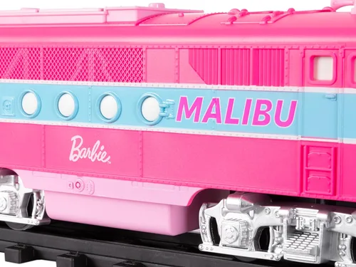 Vista 9 de Lionel Mattel Barbie - Juego de tren de juguete con control remoto, locomotora, vagones de tren y pista con sonidos auténticos de tren, luces