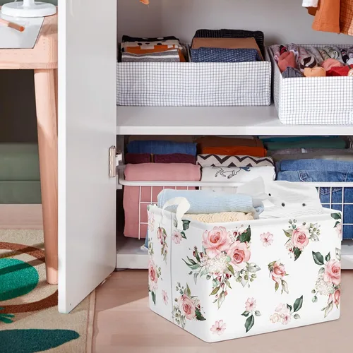 Vista 4 de Clastyle Cesta de regalo rectangular con diseño floral de rosa para bebé, toalla de almacenamiento al aire libre, juguete de piscina, manta