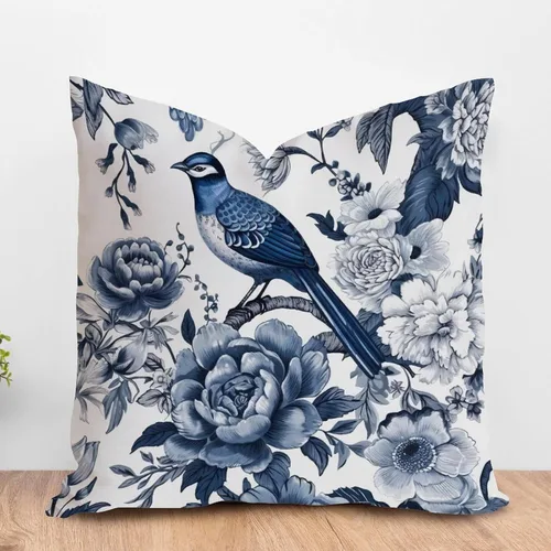 Vista 16 de ArogGeld Chinoiserie - Funda de almohada decorativa con diseño de pájaro y pájaro azul con flores y pájaros asiáticos, funda de cojín decorativa