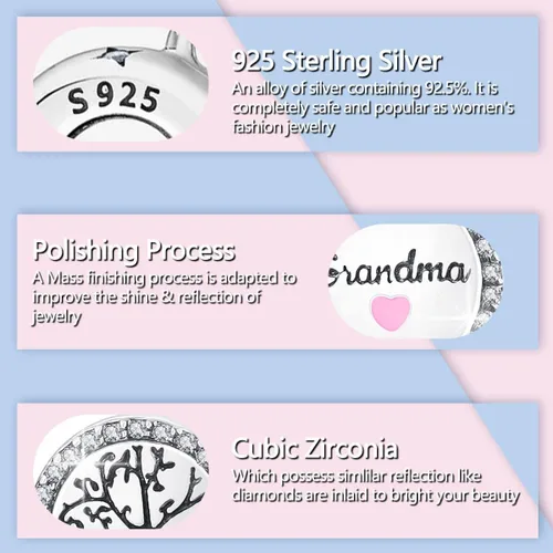 Vista 5 de LUXILLA Abalorio de plata de ley 925 para madre, hija, abuela, para familia, amor, madre, hija, abuela, para pulseras, collares, dijes, joyas