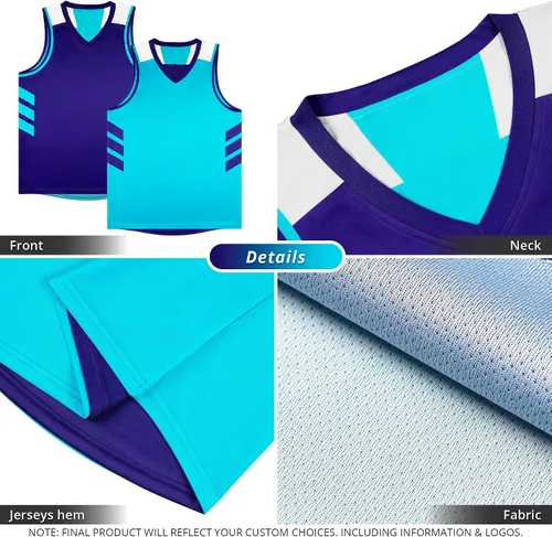 Vista 4 de KXK Camiseta de baloncesto reversible para hombre, sin mangas, uniforme de equipo Aguamarina y índigo profundo