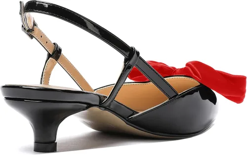 Vista 5 de WAYDERNS Zapatos de tacón bajo con hebilla y lazo de satén para mujer, patente y patente, tacón bajo, 1.5 pulgadas