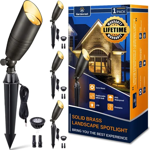 Vista 16 de Gardenreet Focos de paisaje de bajo voltaje - Lámpara de techo superior de latón 12V LED para exteriores, luces puntuales cableadas IP65