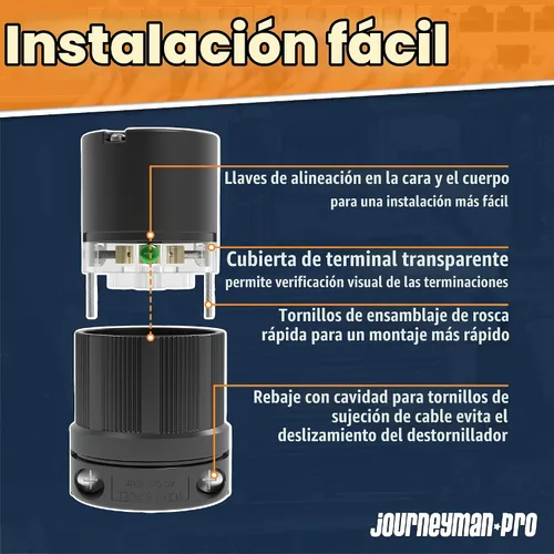 Vista 3 de Journeyman-Pro NEMA TT-30P, 30 amperios, 125 voltios, 3 clavijas macho de hoja recta de 3 clavijas, conector de enchufe para remolque, color negro