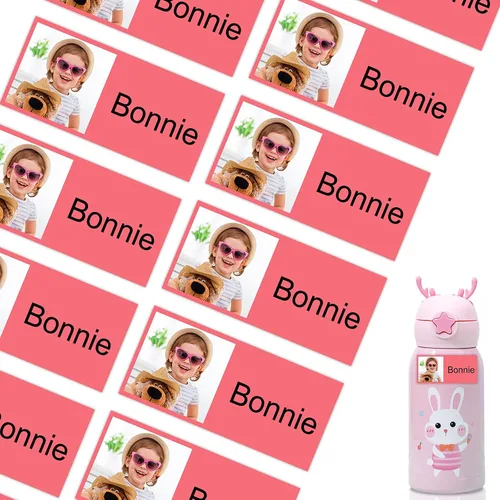 Vista 19 de 78 etiquetas personalizadas para niños con fotos impermeables, etiquetas de nombre personalizadas para suministros escolares, guardería, botellas