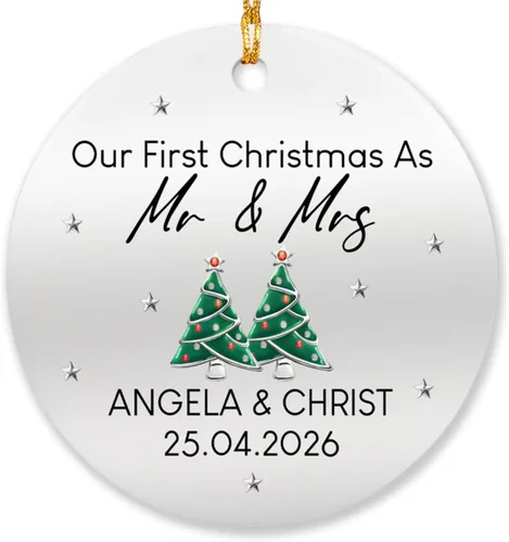 Vista 20 de Adorno de matrimonio de muñeco de nieve para pareja, adorno personalizado de primera Navidad para casados, con nombres personalizados y fecha