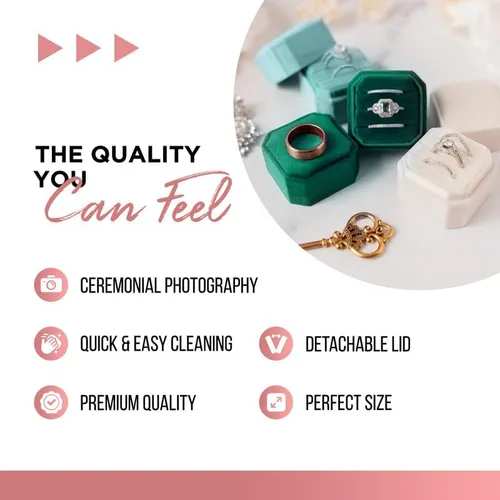 Vista 3 de NIMSIN Caja de terciopelo para anillos de alta calidad para ceremonia de boda con tapa desmontable, elegante y bonita caja para anillos de boda, 3