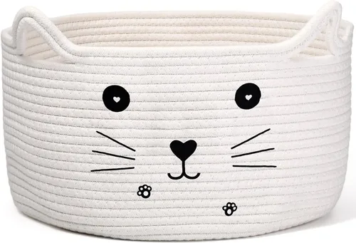 Vista 13 de Zopeal Cesta de almacenamiento tejida para gatos, organizador tejido con orejas, juguete decorativo de Navidad para mascotas, bonita canasta