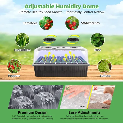 Vista 8 de Bandeja de inicio de semillas – Bandeja de riego automático de 60 celdas, kit de inicio de semillas LED para cultivo, temporizador, cúpula