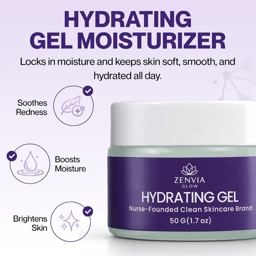 Vista 2 de Gel hidratante para la cara (1.76 oz) – Hidratante facial hidratante con aloe vera, niacinamida y vitamina E – Hidratante a base de agua