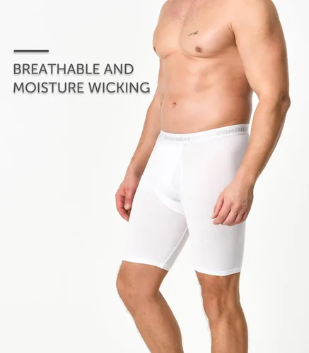 Vista 3 de Comfneat Calzoncillos tipo bóxer de algodón de pierna larga de 9 pulgadas para hombre, ropa interior elástica y cómoda, paquete de 4