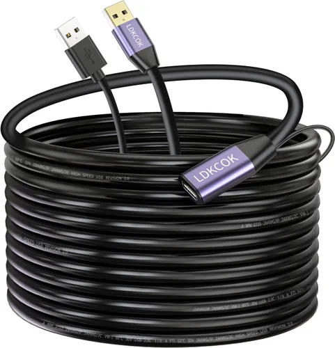 Vista 9 de Cable de extensión USB 2.0 tipo A macho a hembra repetidor activo de 50 pies, alta velocidad 480 Mbps Transparente negro