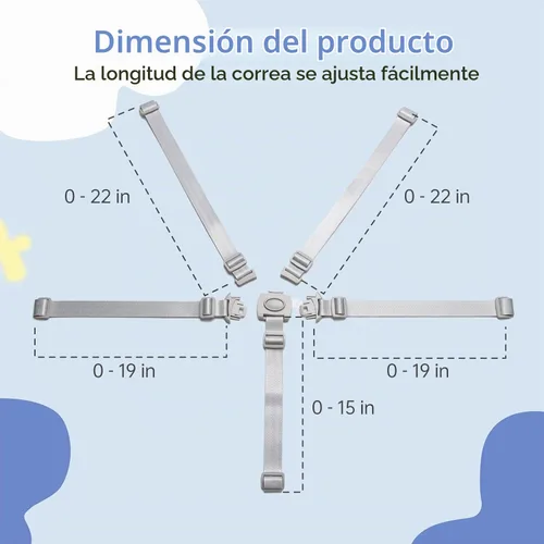 Vista 3 de Cinturón de seguridad de 5 puntos para bebés y niños, correas de repuesto universales ajustables para silla de bebé, material resistente y cómodo