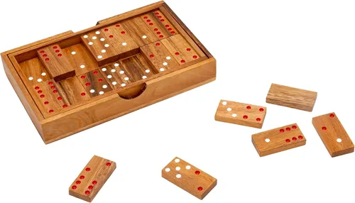 Vista 7 de BSIRI Juego de dominó de madera para adultos, doble 6 juegos de dominó de madera gruesa clásica de color profesional, juego de dominó de viaje